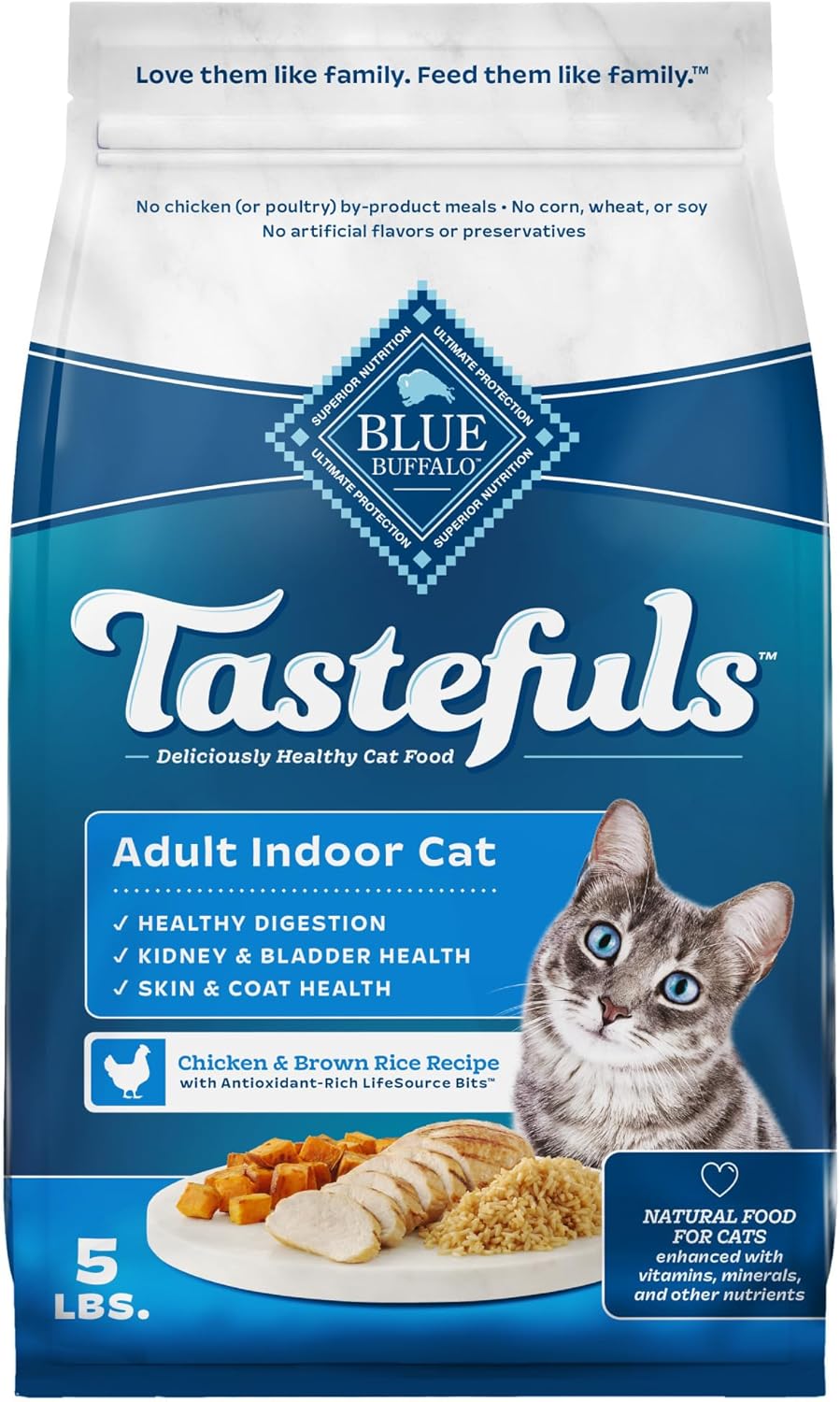 Tastefuls Natural Dry Food for Adult Indoor Cats, Chicken & Brown Rice Recipe, 15-Lb. Bag
