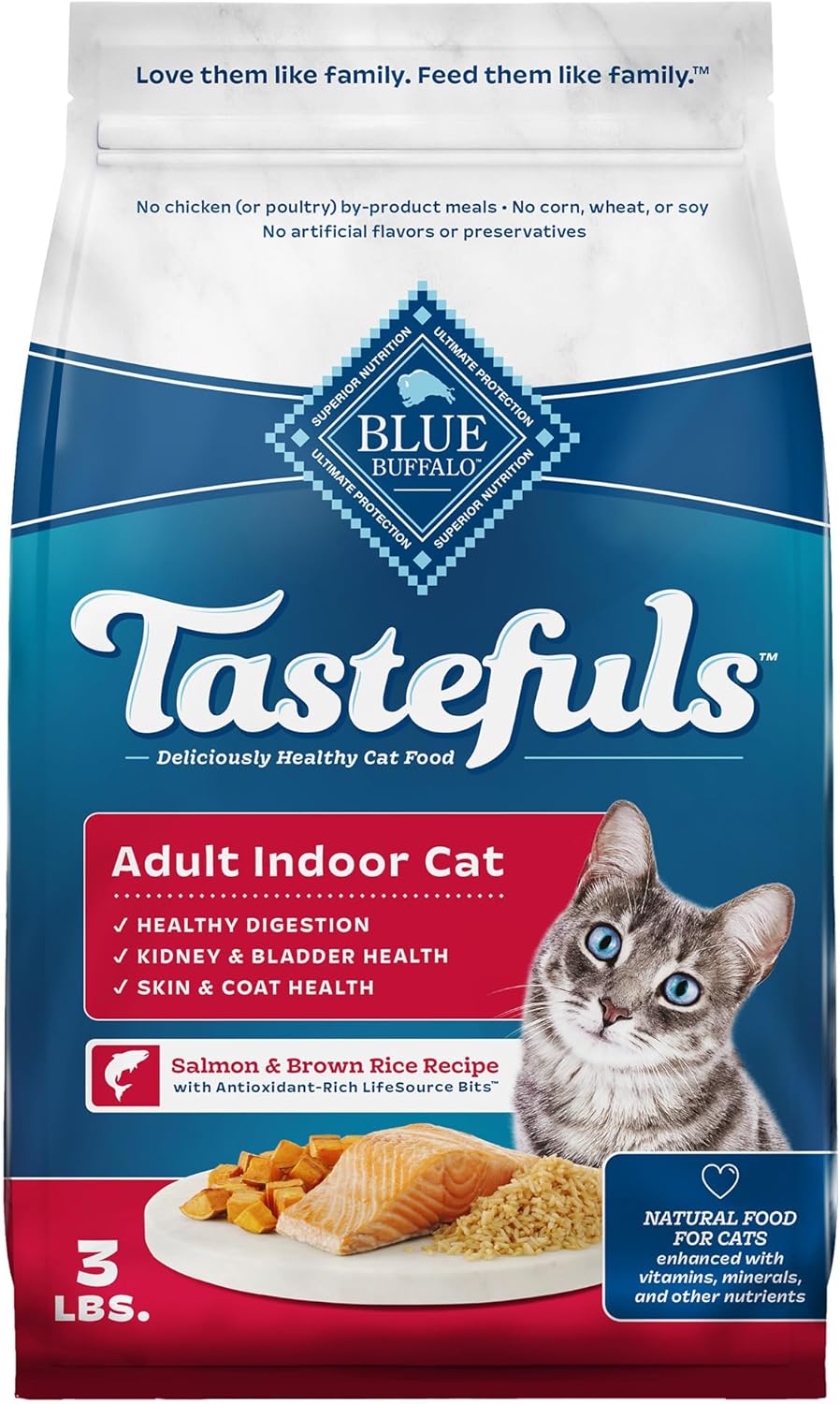 Tastefuls Natural Dry Food for Adult Indoor Cats, Chicken & Brown Rice Recipe, 15-Lb. Bag