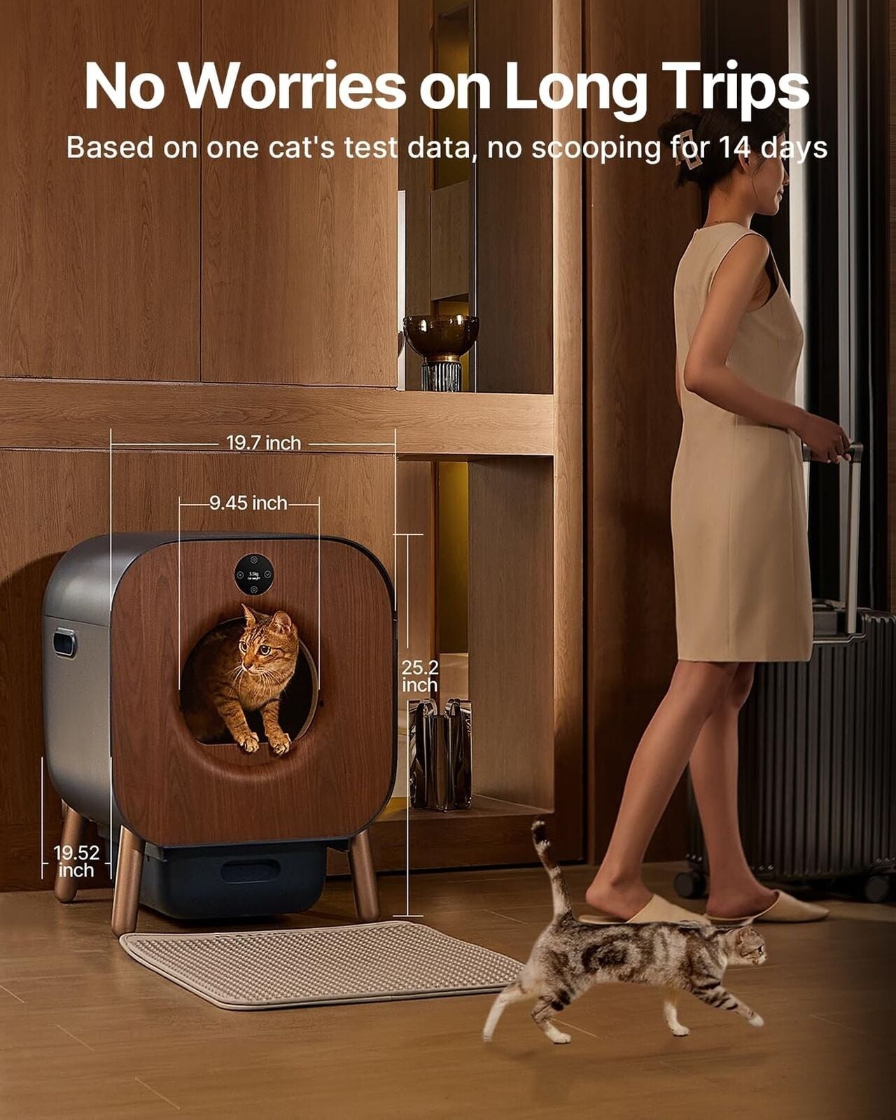 Automatic self-cleaning litter box for multiple cats with spacious design, suitable for 14 days of waste management.