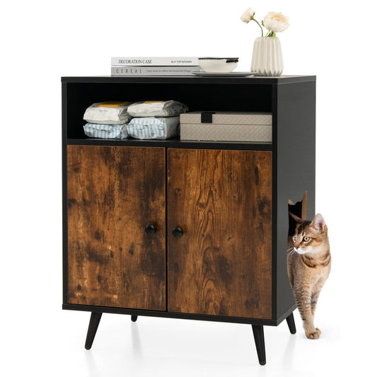 Professional Cat Litter Box Enclosure with Access Entry and Open Storage Compartment