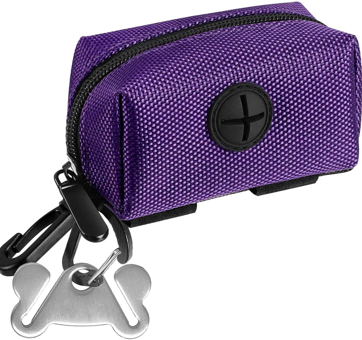 2Packs Dog Poop Bag Holder for Leash Attachment Dog Poop Bag Dispenser Dog Waste Bag Dispensers for Leash Accessory Dog Poop Bag Holders Dispensers & Hand Free Holder Metal Carriers, Black&Purple