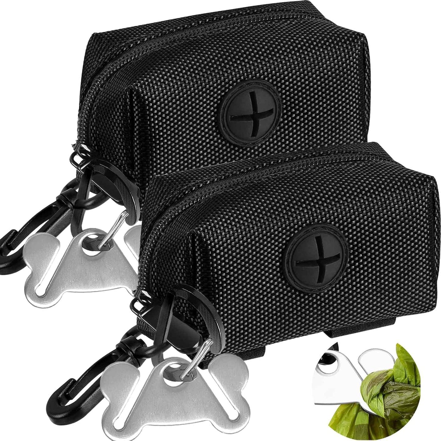 2Packs Dog Poop Bag Holder for Leash Attachment Dog Poop Bag Dispenser Dog Waste Bag Dispensers for Leash Accessory Dog Poop Bag Holders Dispensers & Hand Free Holder Metal Carriers, Black&Purple
