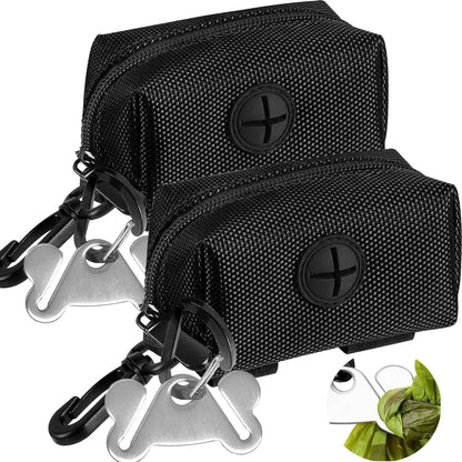 2Packs Dog Poop Bag Holder for Leash Attachment Dog Poop Bag Dispenser Dog Waste Bag Dispensers for Leash Accessory Dog Poop Bag Holders Dispensers & Hand Free Holder Metal Carriers, Black&Purple