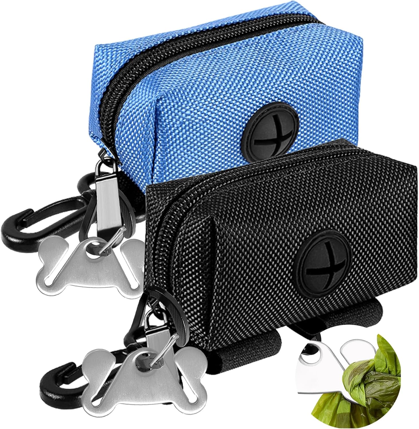 2Packs Dog Poop Bag Holder for Leash Attachment Dog Poop Bag Dispenser Dog Waste Bag Dispensers for Leash Accessory Dog Poop Bag Holders Dispensers & Hand Free Holder Metal Carriers, Black&Purple