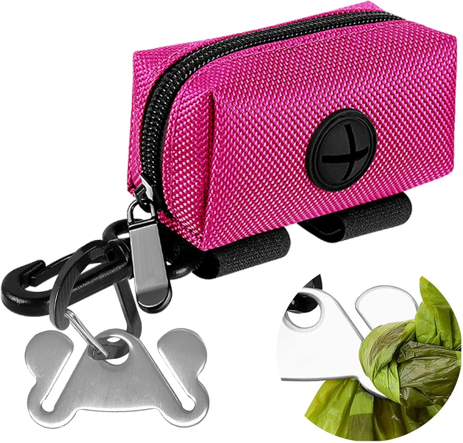 2Packs Dog Poop Bag Holder for Leash Attachment Dog Poop Bag Dispenser Dog Waste Bag Dispensers for Leash Accessory Dog Poop Bag Holders Dispensers & Hand Free Holder Metal Carriers, Black&Purple