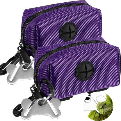 2Packs Dog Poop Bag Holder for Leash Attachment Dog Poop Bag Dispenser Dog Waste Bag Dispensers for Leash Accessory Dog Poop Bag Holders Dispensers & Hand Free Holder Metal Carriers, Black&Purple