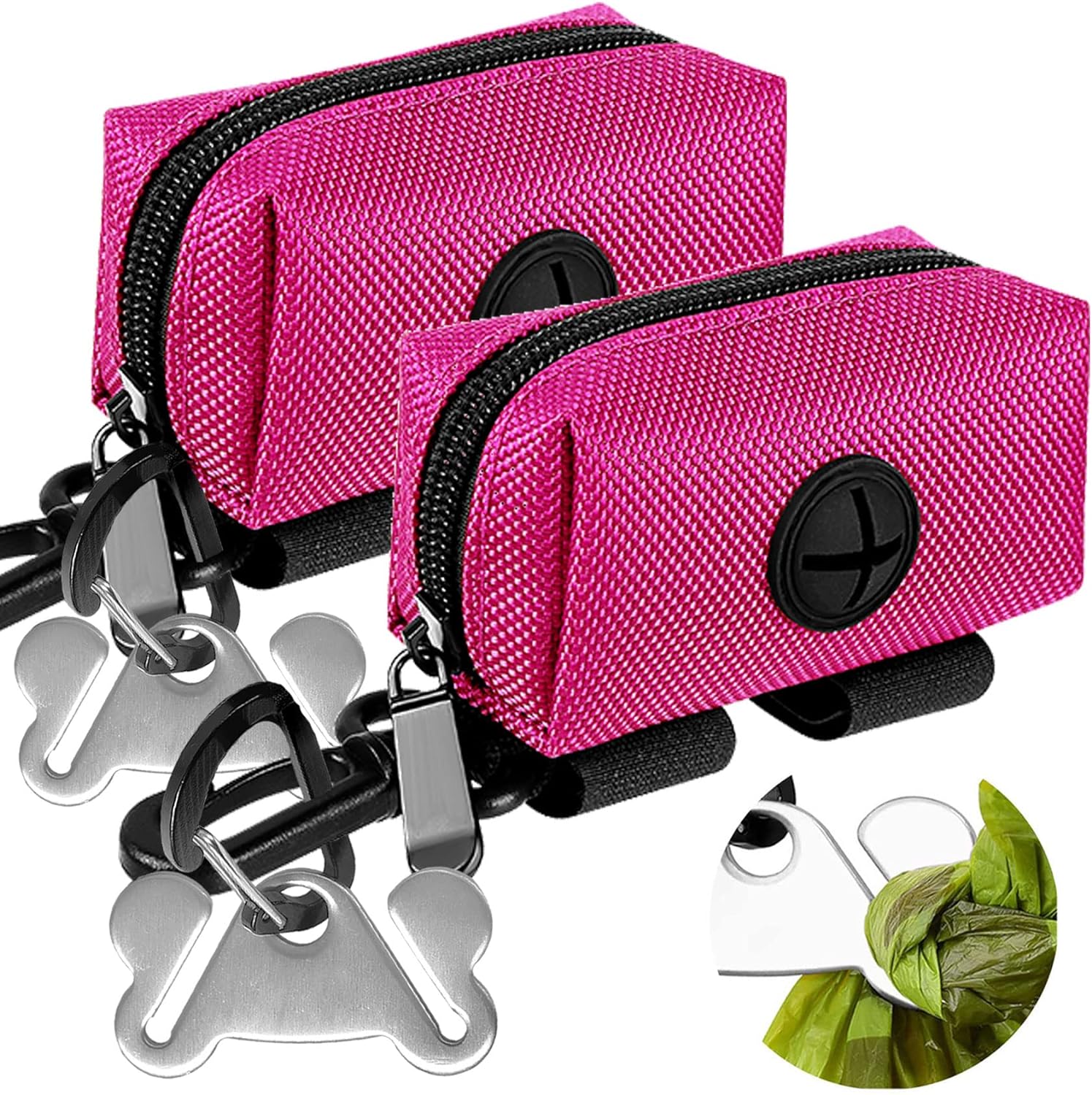 2Packs Dog Poop Bag Holder for Leash Attachment Dog Poop Bag Dispenser Dog Waste Bag Dispensers for Leash Accessory Dog Poop Bag Holders Dispensers & Hand Free Holder Metal Carriers, Black&Purple