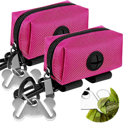 2Packs Dog Poop Bag Holder for Leash Attachment Dog Poop Bag Dispenser Dog Waste Bag Dispensers for Leash Accessory Dog Poop Bag Holders Dispensers & Hand Free Holder Metal Carriers, Black&Purple