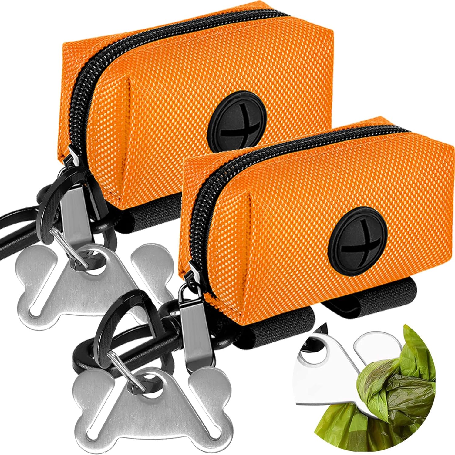 2Packs Dog Poop Bag Holder for Leash Attachment Dog Poop Bag Dispenser Dog Waste Bag Dispensers for Leash Accessory Dog Poop Bag Holders Dispensers & Hand Free Holder Metal Carriers, Black&Purple